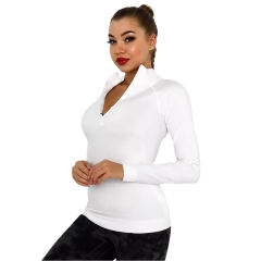 White Quick Dry Zipper Knit Tight Yoga Tops TQE91363-1
