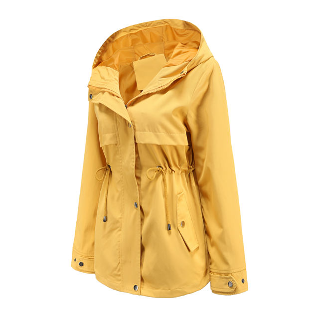 Yellow Waist Drawstring Hooded Outdoor Rainproof Coat TQK280126-7
