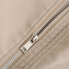 Beige Rivet Decoration Turndown Collar PU Leather Jacket TQK280137-46