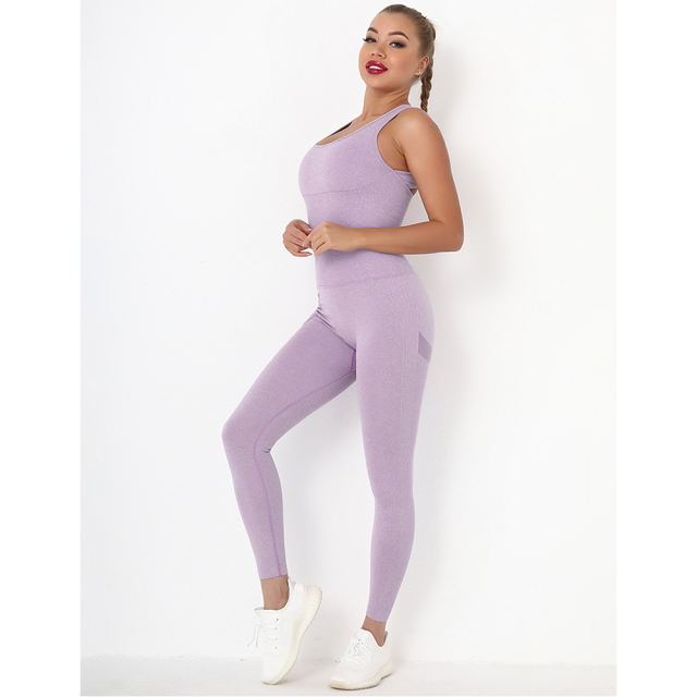 Light Purple Back-Criss Seamless Yoga One Piece Jumpsuit TQE91567-38