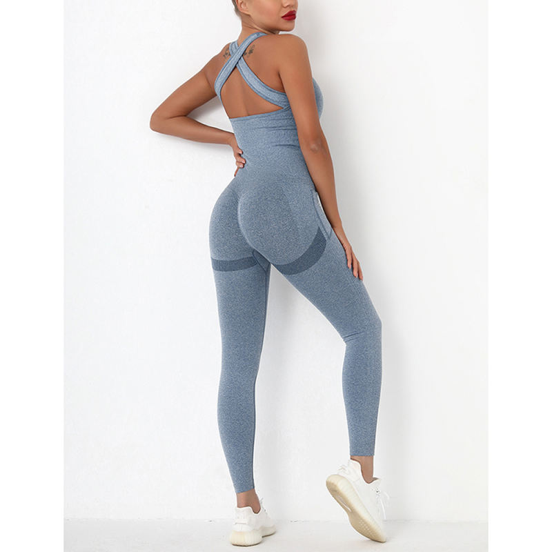 Blue Back-Criss Seamless Yoga One Piece Jumpsuit TQE91567-5