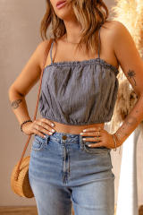 Gray Frill Tight Hem Spaghetti Strap Crop Tank Top LC2565412-11