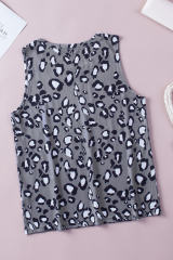 Gray Leopard Print Crew Neck Tank Top LC2565188-11