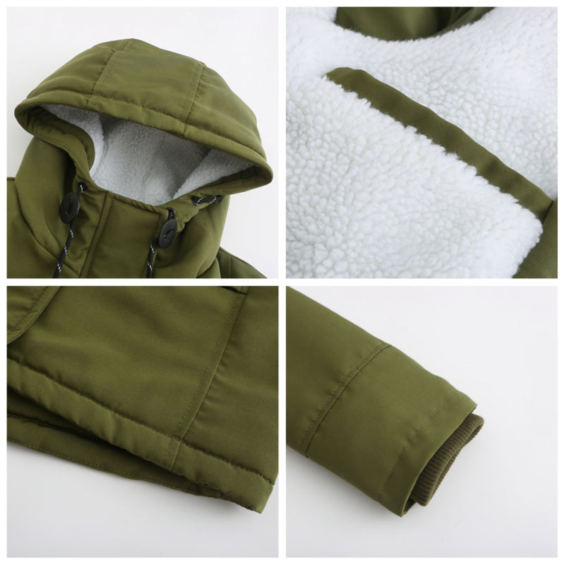 Army Green Plush Warm Hooded Parka Coat TQK280128-27