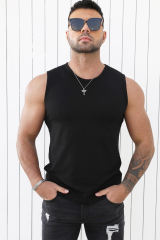 Black Solid O Neck Slim-fit Men\'s Tank Top MC256181-2