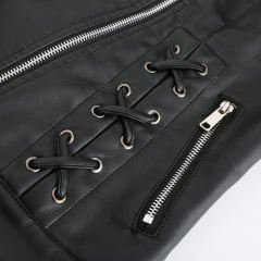 Black Zipper &amp; Bandage PU Leather Jacket TQK280142-2