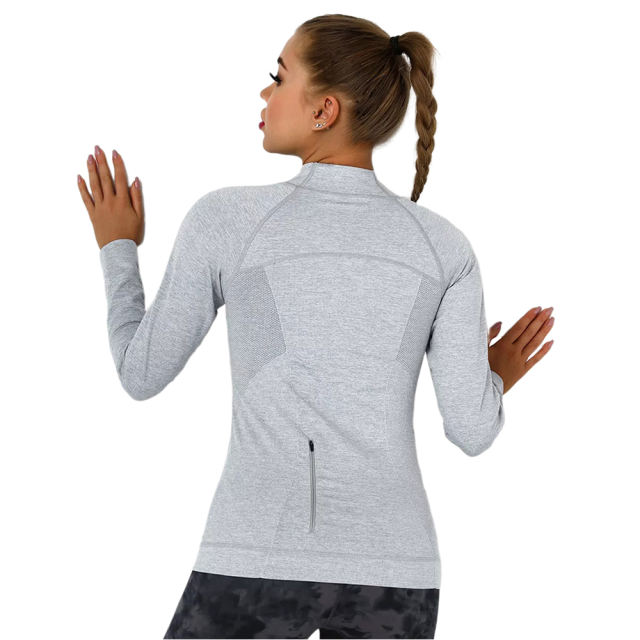 Light Gray Quick Dry Zipper Knit Tight Yoga Tops TQE91363-112