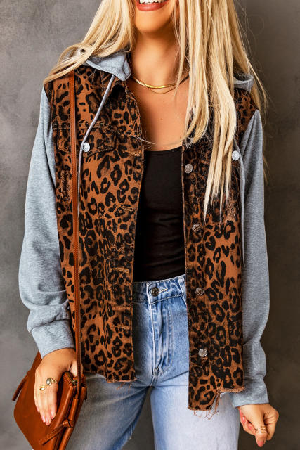 Leopard Ripped Hooded Denim Jacket LC788145-20