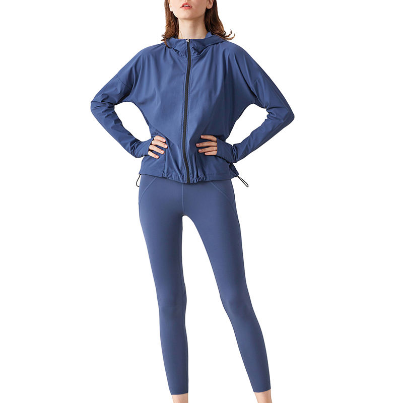 Blue Zipper Hooded Loose Sports Yoga Jacket TQE37029-5