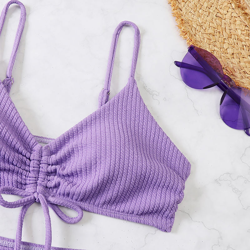 Purple Drawstring Front 2pcs Bikini Swimsuit TQK610263-8