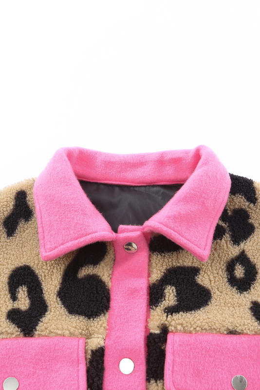 Contrast Trimmed Leopard Teddy Shacket LC854211-20