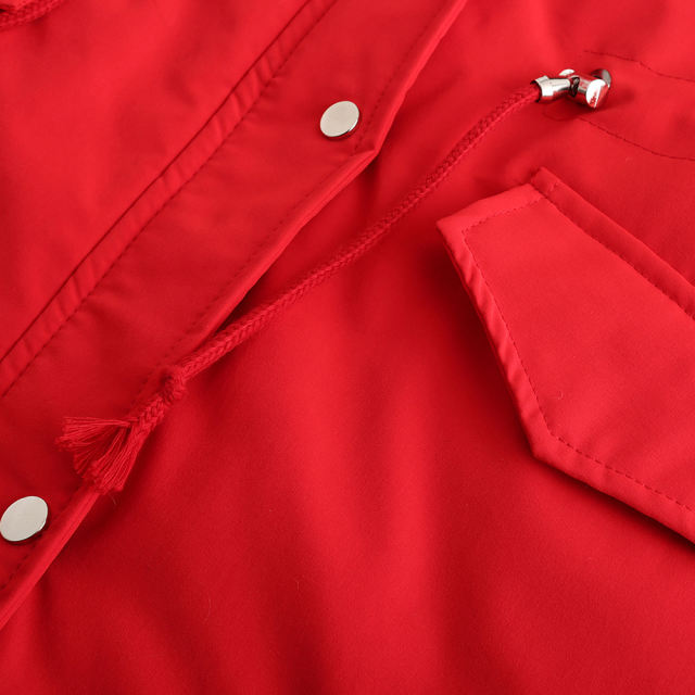 Red Fur Collar Drawstring Waist Warm Hooded Parka Coat TQK280130-3