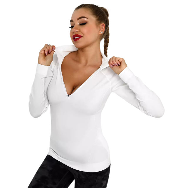 White Quick Dry Zipper Knit Tight Yoga Tops TQE91363-1