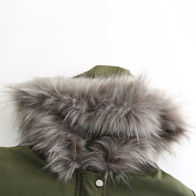 Army Green Fur Collar Drawstring Waist Warm Hooded Parka Coat TQK280130-27