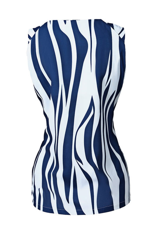 Blue Abstract Striped V Neck Knotted Straps Tank Top LC2565948-5