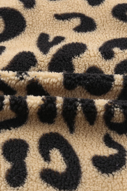 Contrast Trimmed Leopard Teddy Shacket LC854211-20
