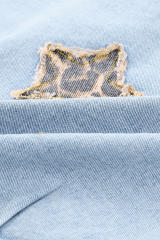 Sky Blue Leopard Star Distressed Cropped Denim Jacket LC788175-4