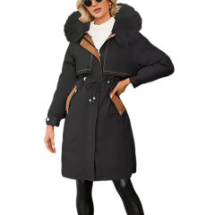 Black Zipper Plush Collar Parker Thick Coat 2pcs Set  TQK280219-2