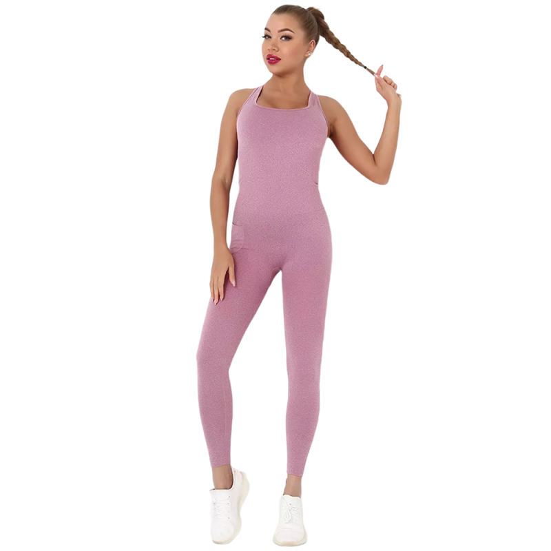 Wine Red Back-Criss Seamless Yoga One Piece Jumpsuit TQE91567-103