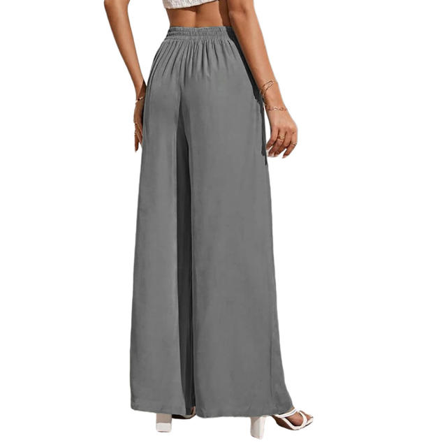 Gray Elastic Lace-up Waist Wide Leg Pants TQV510029-11