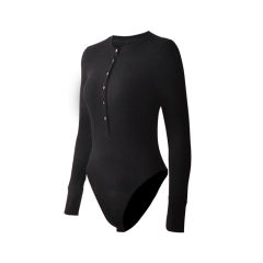 Black Long Sleeve Button Down Bodysuit TQK550097-2