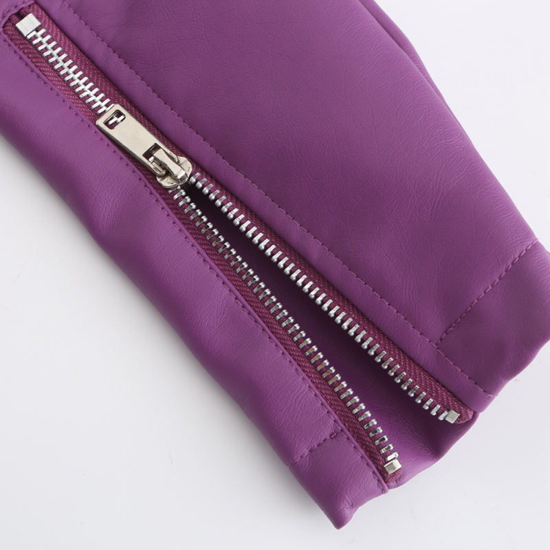 Purple Rivet Decoration Turndown Collar PU Leather Jacket TQK280137-8