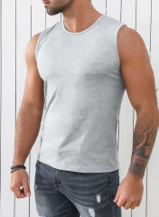 Gray Solid O Neck Slim-fit Men\'s Tank Top MC256181-11