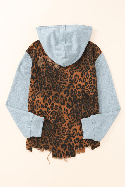 Leopard Ripped Hooded Denim Jacket LC788145-20