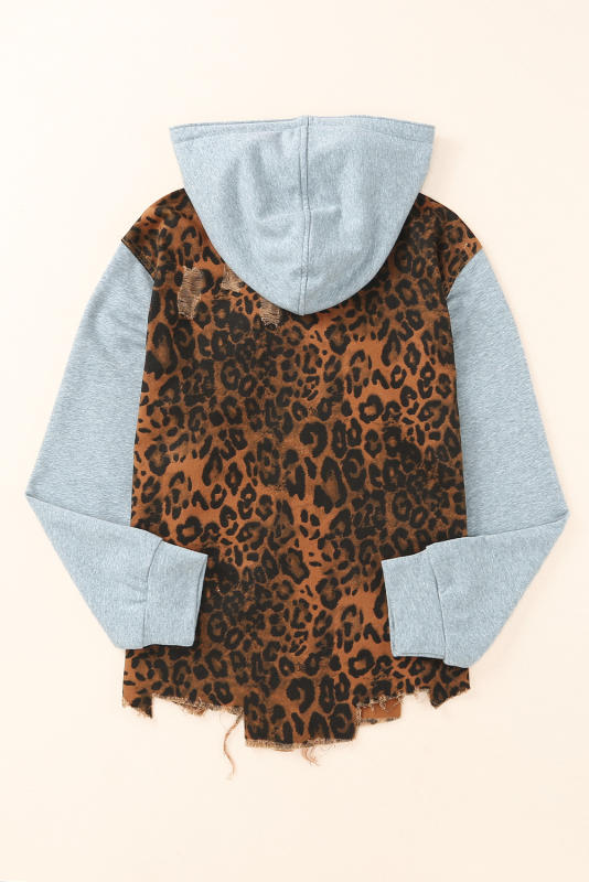 Leopard Ripped Hooded Denim Jacket LC788145-20