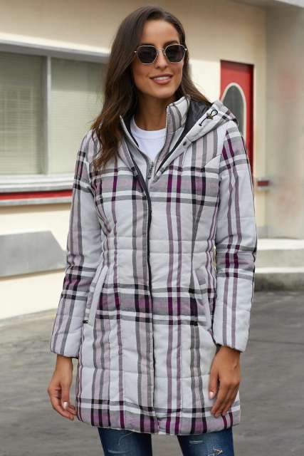 Gray Vintage Plaid Cotton Quilted Trench Coat LC85189-11