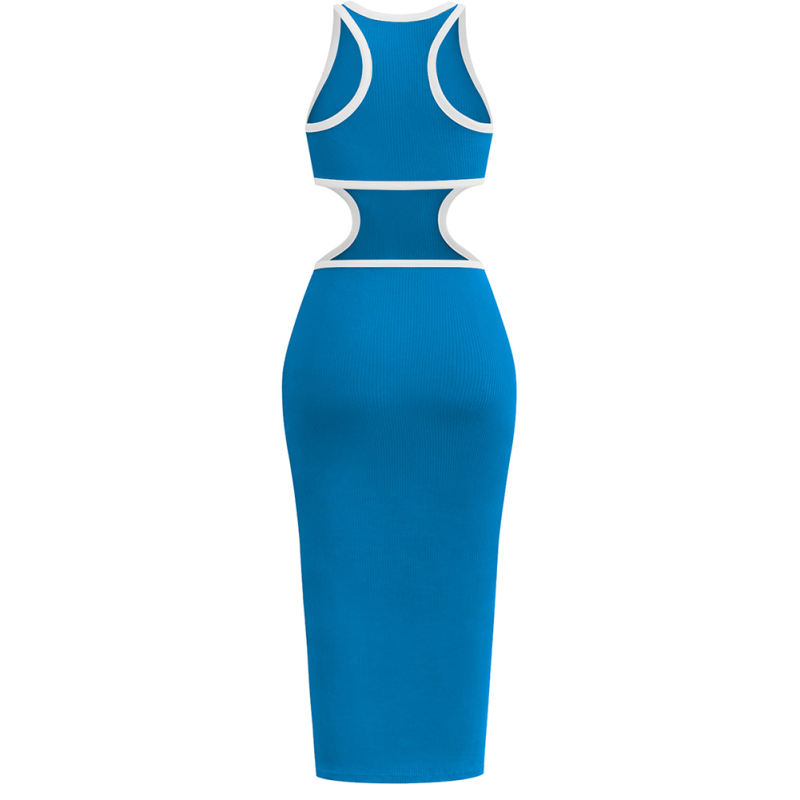 Blue Rib Hollow Out Sleeveless Bodycon Dress TQK310848-5