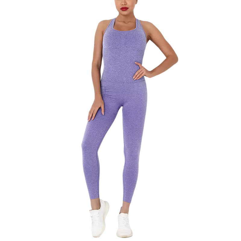 Purple Back-Criss Seamless Yoga One Piece Jumpsuit TQE91567-8