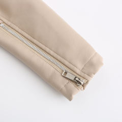 Beige Rivet Decoration Turndown Collar PU Leather Jacket TQK280137-46