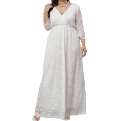 White V-Neck Lace Plus Size Dress TQK310997-1
