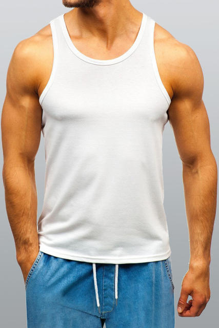 White Men\'s Solid Crew Neck Sleeveless Top MC256180-1