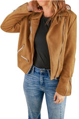 Brown Zipped Notch Collar Short Jacket LC85294-17