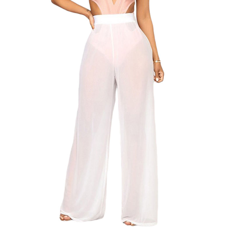 White Sheer Mesh Wide Leg Pants TQV510057-1