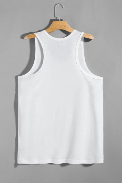 White Men\'s Solid Crew Neck Sleeveless Top MC256180-1