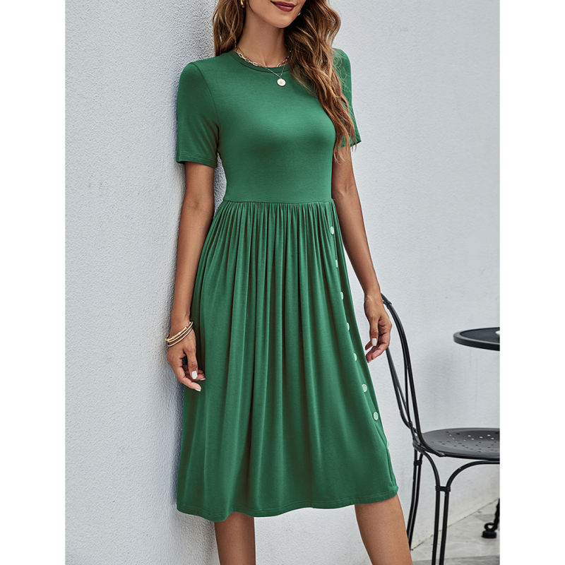 Green Cotton Blend Button Detail Pocket T-shirt Dress TQK311328-9