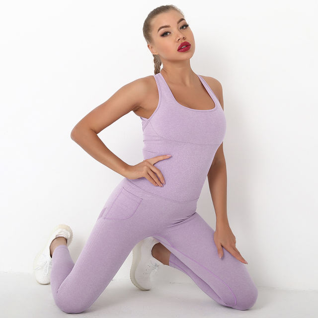 Light Purple Back-Criss Seamless Yoga One Piece Jumpsuit TQE91567-38