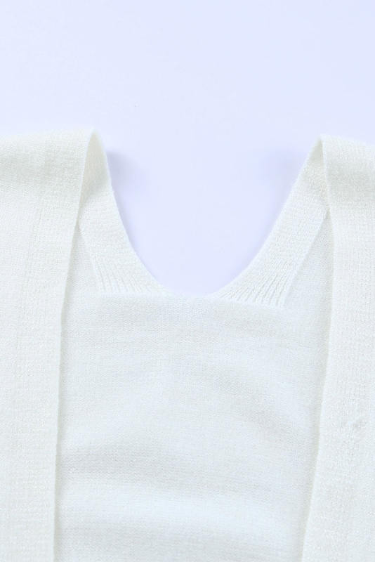 White Striped Knit Side Pockets Plus Size Cardigan PL271003-1