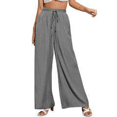 Gray Elastic Lace-up Waist Wide Leg Pants TQV510029-11