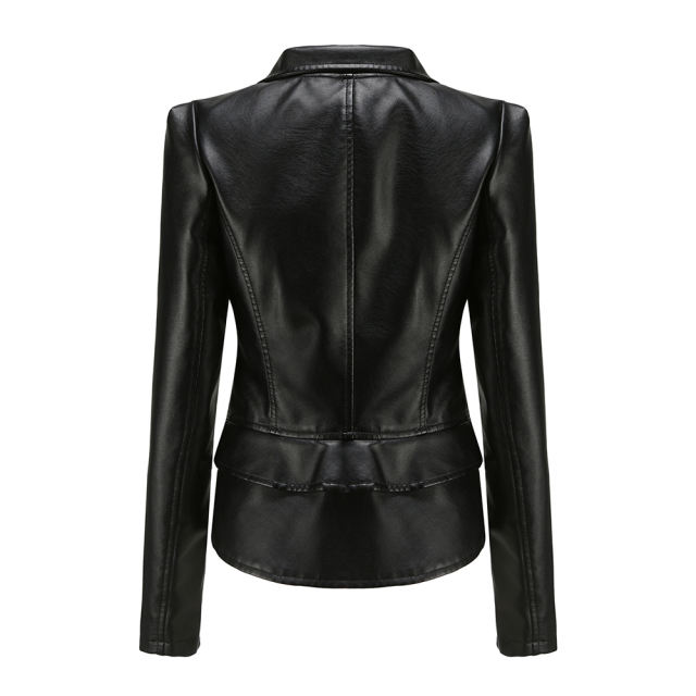 Black Removable Hem Leather PU Leather Jacket TQK280125-2