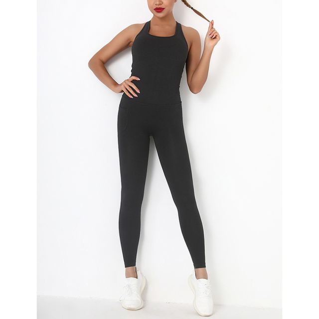 Black Back-Criss Seamless Yoga One Piece Jumpsuit TQE91567-2