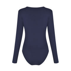 Navy Blue Zip Up Long Sleeve Bodysuit TQK550148-34