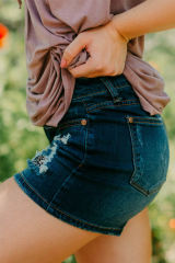 Dark Blue Leopard Patched Ripped Denim Shorts LC781338-5