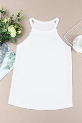 White Plain Halter Neck Tank Top LC2567064-1