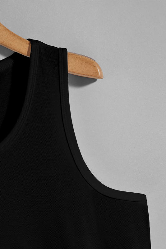 Black Men\'s Solid Crew Neck Sleeveless Top MC256180-2