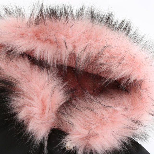 Black Pink Fur Collar Drawstring Waist Warm Hooded Parka Coat TQK280130-2C
