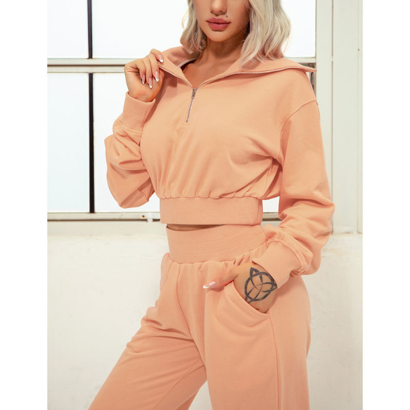 Orange Zipper-up Cotton Sweatshirt with Pant Sports Set TQE91573-14